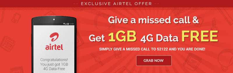 Get 1GB Free 4G Data Of Airtel Free. 