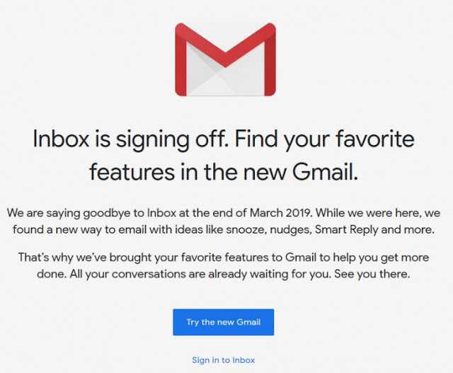 Google Inbox Gets Shutdown By End Of March 2019