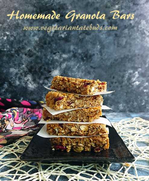 Granola Bars Recipe | No Bake Homemade Granola Bars | Oats Snacks Bar With Jaggery | Vegetarian Tastebuds - Indian Vegetarian Recipes, Veg Recipes