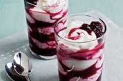 Greek yogurt with black and blueberry sauce