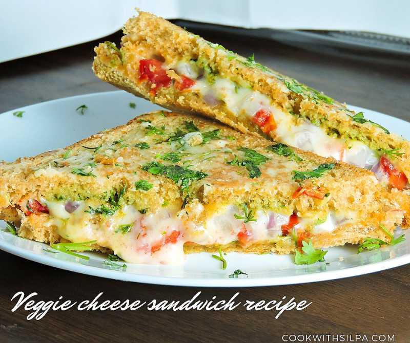 Grilled Veggie Cheese Sandwich Recipe | How To Make Cheese Sandwich Recipe - Silpa