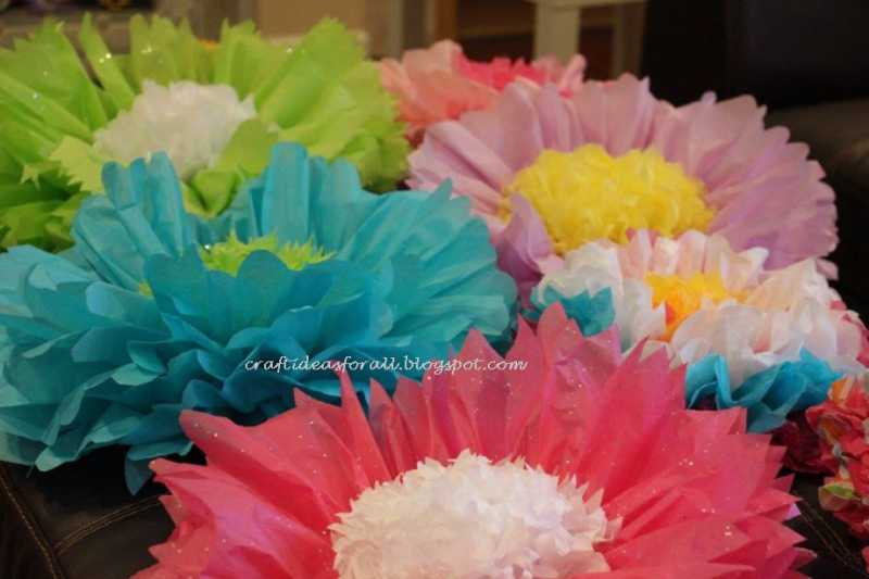 Handmade Giant Tissue Flowers Birthday Decoration For A Craft Birthday Party Of 8 Year Old Girl