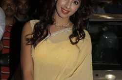 Hot tamil actress sanjana in a sexy yellow transparent saree in the TMC Dhanteras Special draw