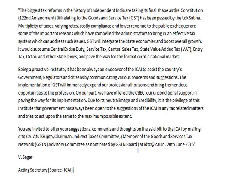 ICAI Invites You To Share Opinions On GST