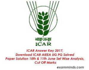 ICAR Answer Key 2018, Download ICAR AIEEA UG PG Solved Paper Solution 18th & 19th Aug Set Wise Analysis, Cut Off Marks