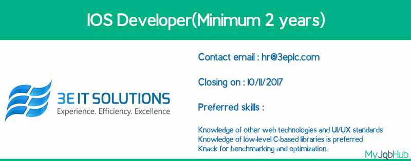 IOS Developer At 3E IT Solutions Pvt Ltd. - MyJobHub