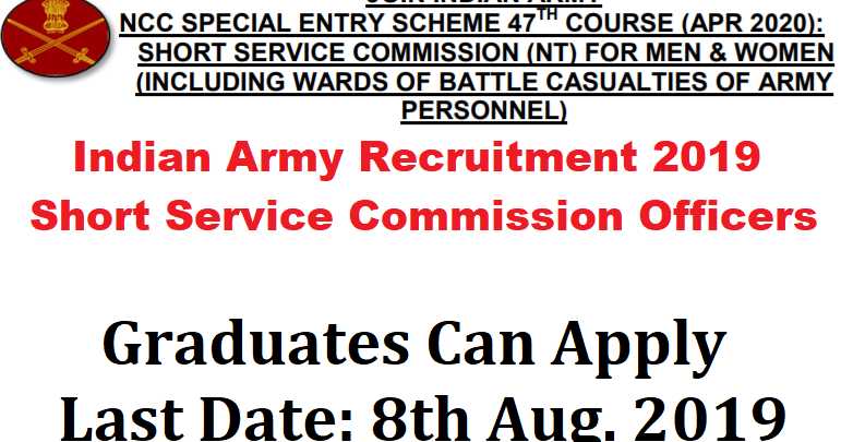 Indian Army Recruitment As A Short Service Commission Officers 2019 - Indian Army NCC Entry Scheme 2019