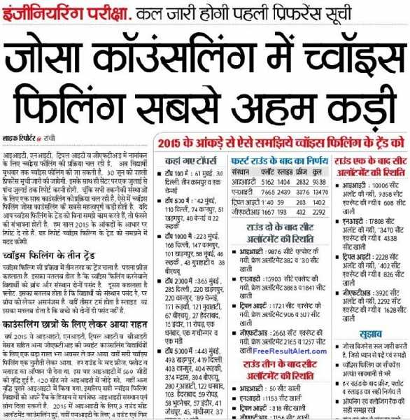 JOSSA 1st 2nd 3rd Round Seat Allotment Result 2019 Counselling Result Date Online