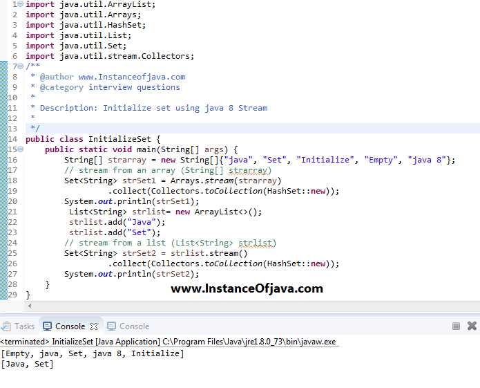 Java 8 Initialize Set With Values With An Example Program