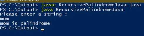 Java Program To Check Palindrome String Using Recursion