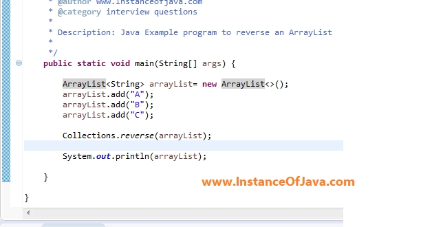 Java Program To Reverse ArrayList Elements