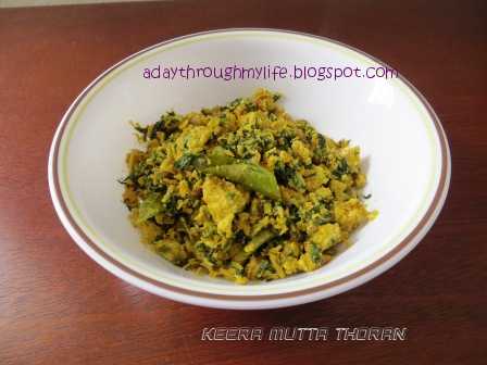 Keera Mutta Thoran/ Spinach Egg Stir Fry With Grated Coconut