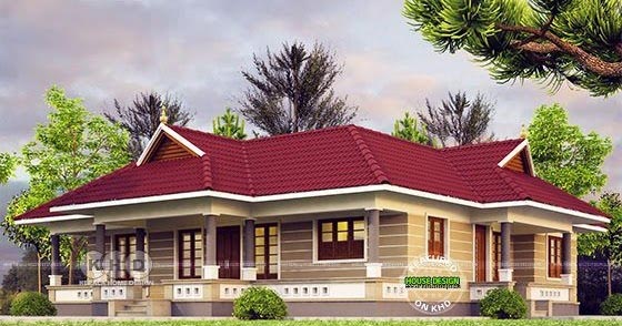 Kerala Model Sloping Roof Single Storied Home 1400 Sq-ft