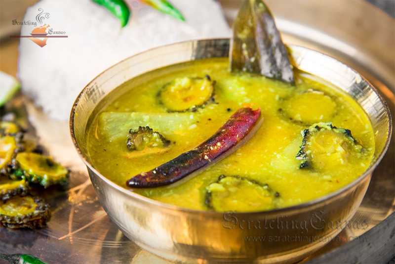 Lau Diye Tetor Dal | Bhaja Muger Dal Uchhe Diye | Bitter & Bottle Gourd Lentil - Scratching Canvas