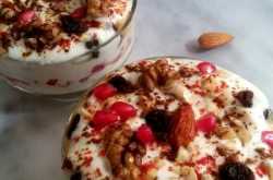 layered fruit and nut raita | fruit and nut raita - spoons of flavor