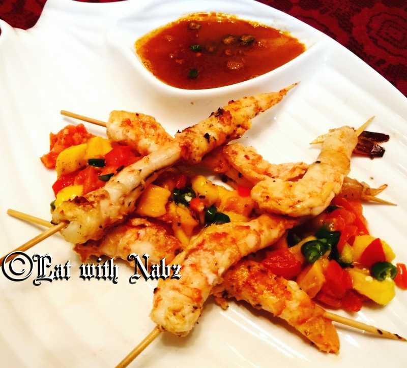 Lemon Pepper Grilled Prawn, Mango Chili Salsa, Prawn Head Jus