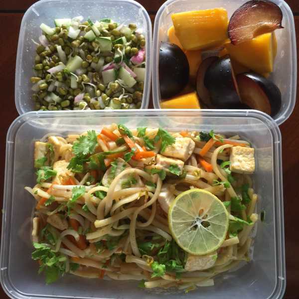 Lunchbox Series - Buckwheat Soba Noodles With Tofu In Spicy Miso Sauce And Mung Sprouts Salad