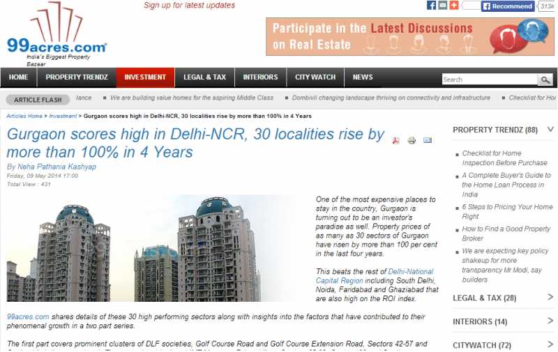 MEDIA COVERAGE - Www.99acres.com - Friday, 09 May 2014