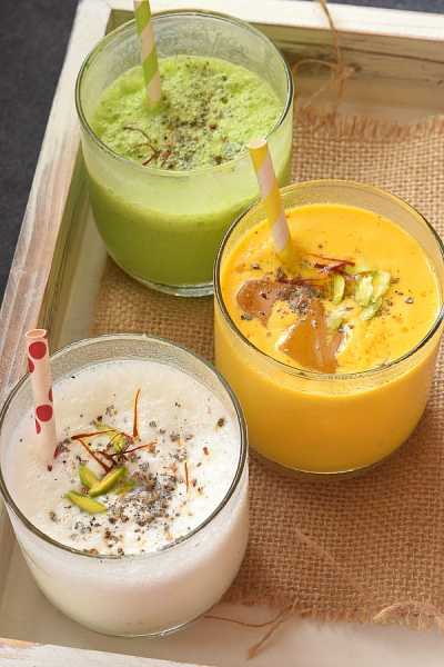 Mango,Matcha And Elaichi Lassi