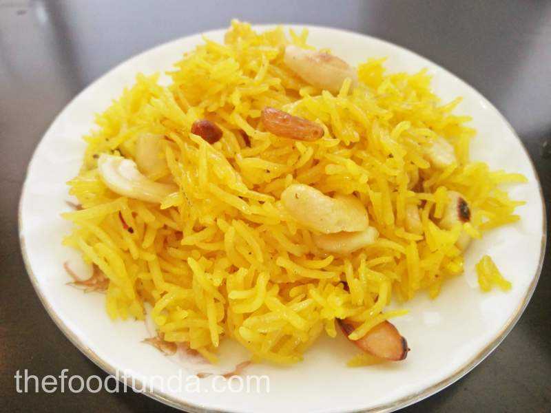 Meethe Chawal Recipe - How To Make Yellow Sweet Rice - The Food Funda