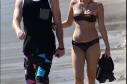 Miley Cyrus in a Bikini with Liam Hemsworth in Malibu