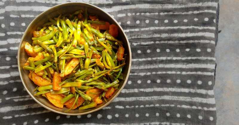 Mogri Aloo Subzi - Radish Pods And Potatoes