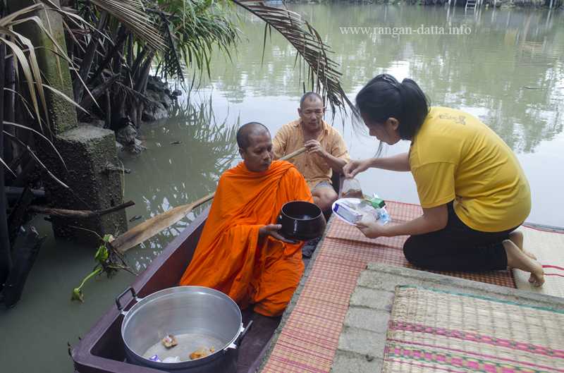 Monks Of Amphawa Canal, Alms Collection On Boat