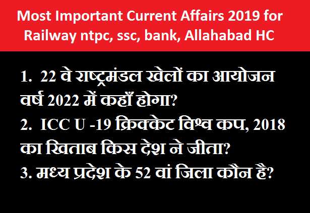 Most Important Current Afairs 2019 For Railway Ntpc, Ssc, Bank, Allahabad HC | Everything Tricky  