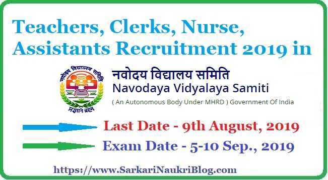 Navodaya Vidyalaya  Commissioner Teacher Clerk Nurse Assistant Vacancy  Recruitment 2019