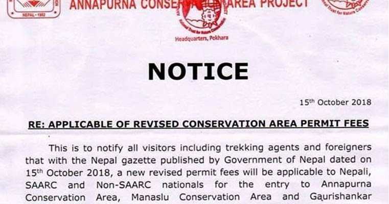 Nepal Trekking Permit Fees As On March 2019