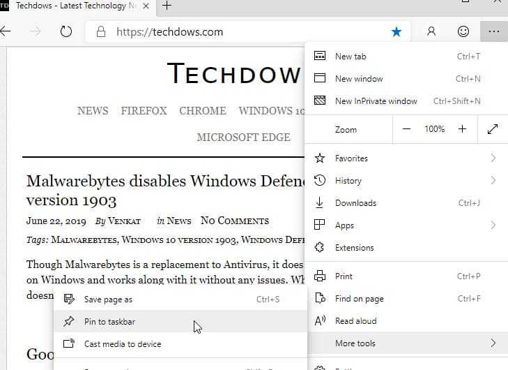 New Microsoft Edge Now Allows To Pin Websites To The Taskbar
