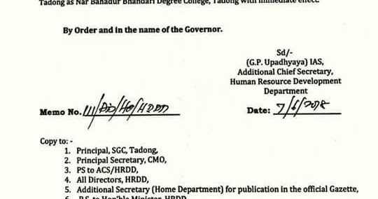 Notification Of Renaming Of Nar Bahadur Bahandari Degree College