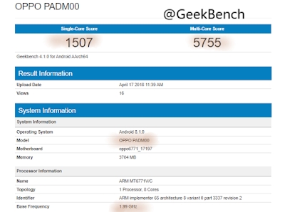 OPPO A3 With Android 8.1 Oreo, Helio P60 SoC Appears On GeekBench: Features And Specifications