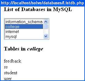 PHP: Getting List Of Database & Tables In MySQL