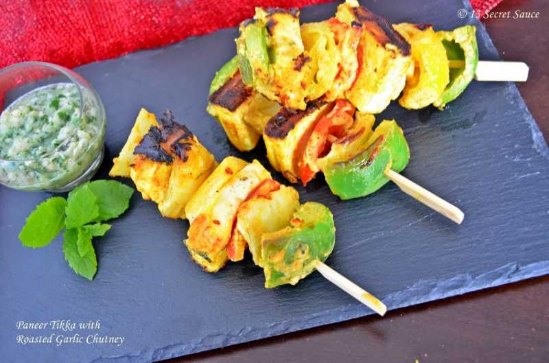 Paneer Tikka With Roasted Garlic Chutney