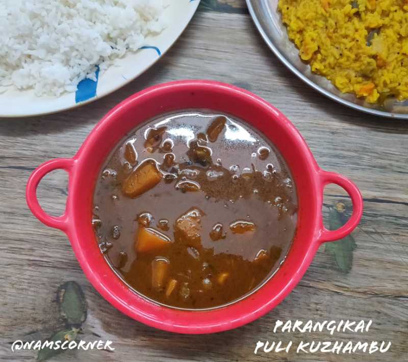 Parangikai Puli Kuzhambu | Yellow Pumpkin Kuzhambu - Nams Corner
