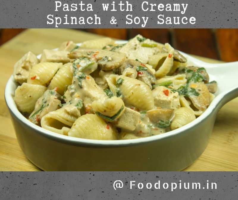 Pasta With Creamy Spinach & Soy Sauce - Food Opium