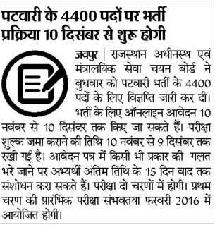 Patwari Recruitment 2015