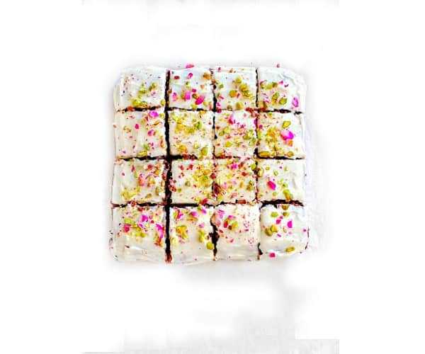 Persian Love Brownies (Chocolate Brownies With Rose, Pistachio Frosting)