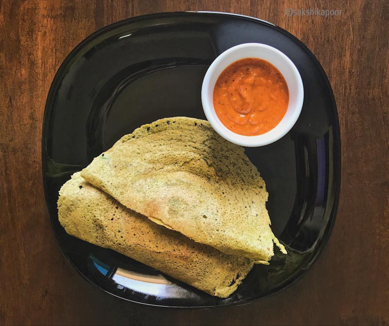 Pesarattu ~ Moong Dal Dosa With Tomato Onion Chutney