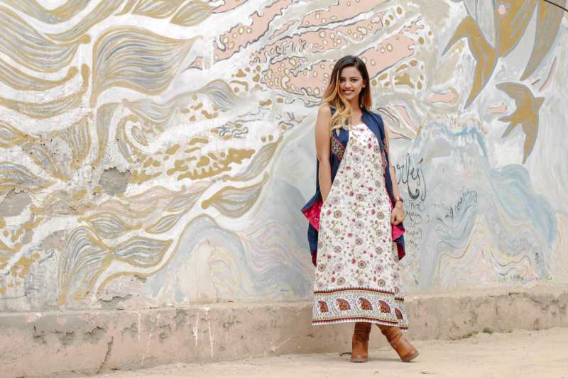 Playful: Printed Maxi & Blue Jacket