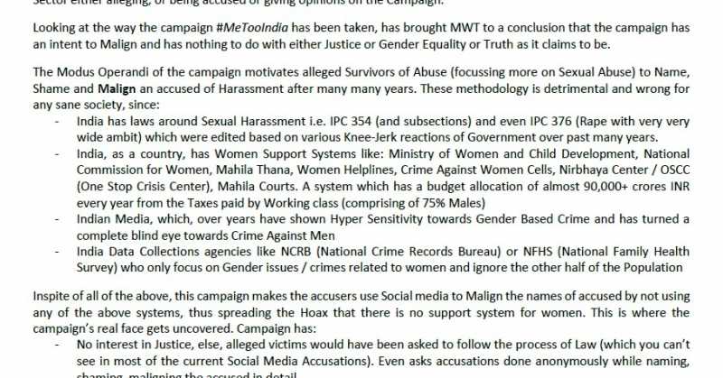 Press Release: #MeToo Is A Digital Mob Lynching Campaign
