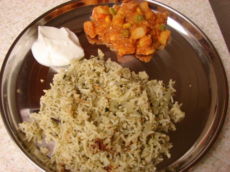 Pudina Pulao With Mix Vegetable Curry