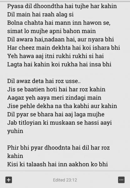 Pyasa #dil Dhoondtha Hai Tujhe Kar Kahin!