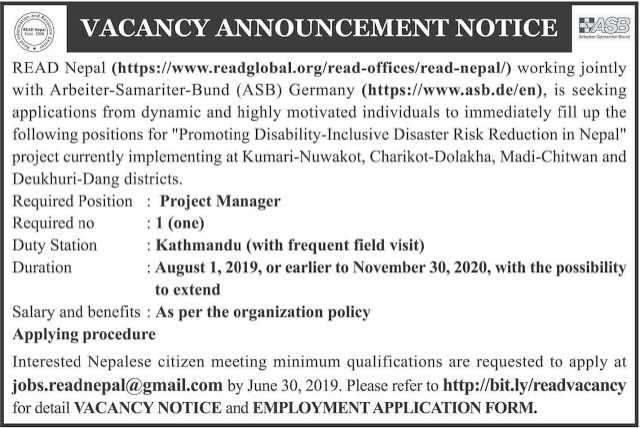 READ Nepal Job Vacancy; Required: Project Manager
