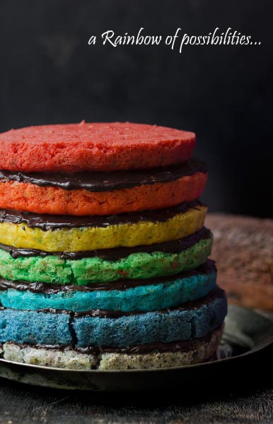Rainbow Cake With Flowers