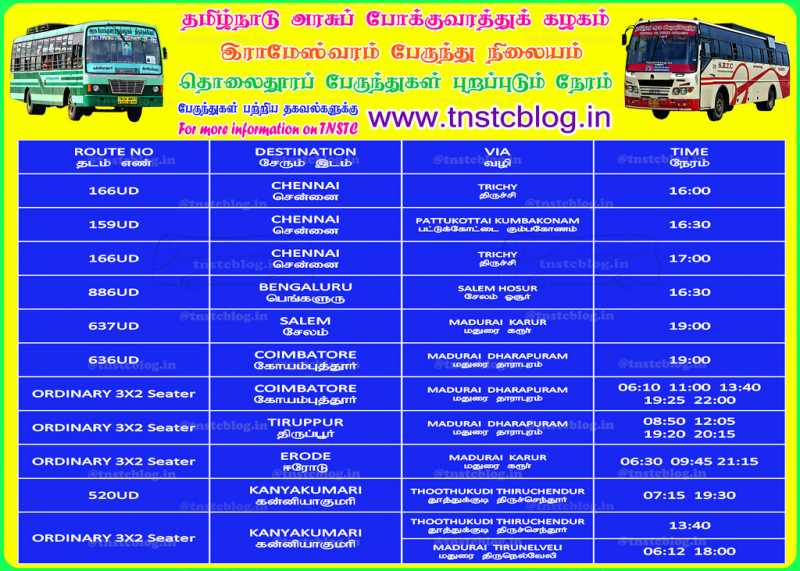 Rameswaram SETC Bus Timings 