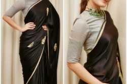 Rashi Khanna in back saree and Full neck blouse