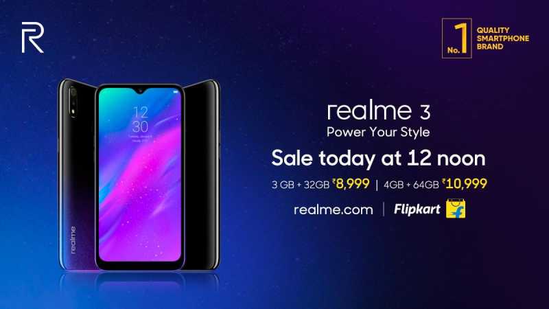 Realme 3 Sale On Flipkart & Realme Store Today At 12 Noon - February 2019