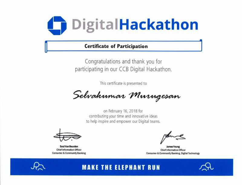 Received Digital Hackathon Certificate From JPMorgan & Chase